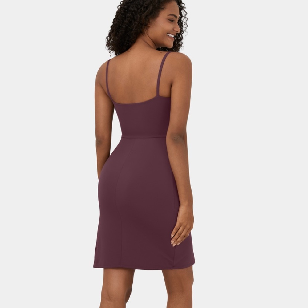 Halara Backless Square Neck Corset Split Bodycon Midi Casual Dress Color Fig